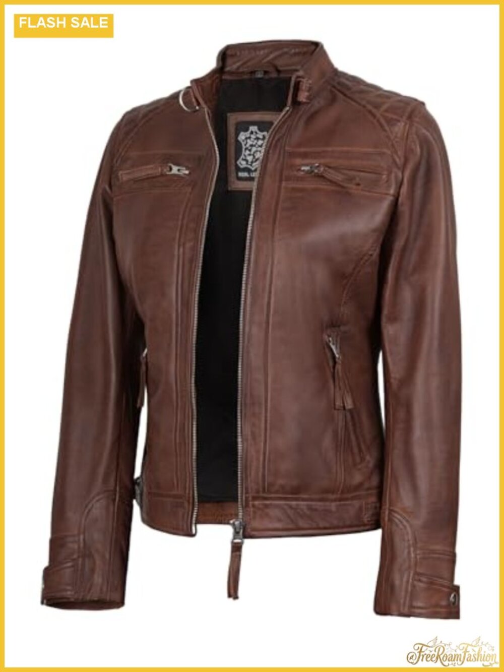 Lambskin Leather Jacket Real Leather Cafe Racer Zip Pockets